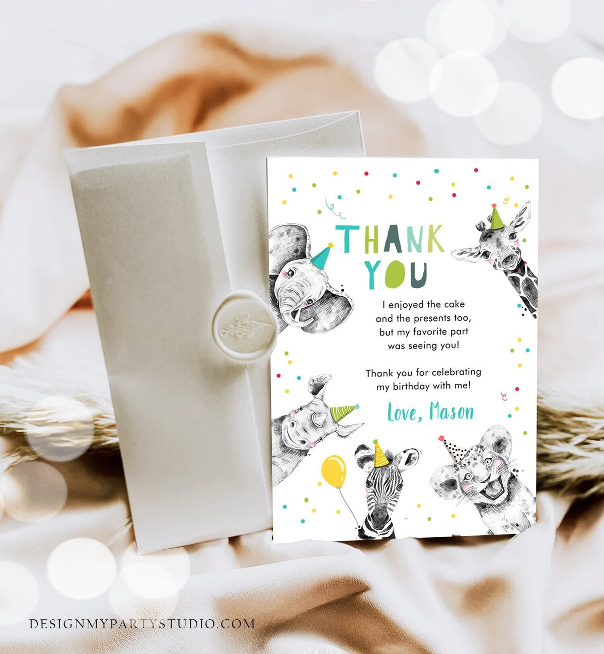 Editable Thank You Card Safari Animals Wild One Two Wild Thank You Note Boy Wild Three Zoo Party Animals Corjl Template Digital 0390