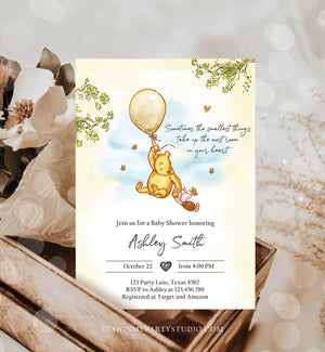 Editable Winnie The Pooh Baby Shower Invitation Gender Neutral Rustic Classic Winnie The Pooh Sprinkle Digital Corjl Template Printable 0425