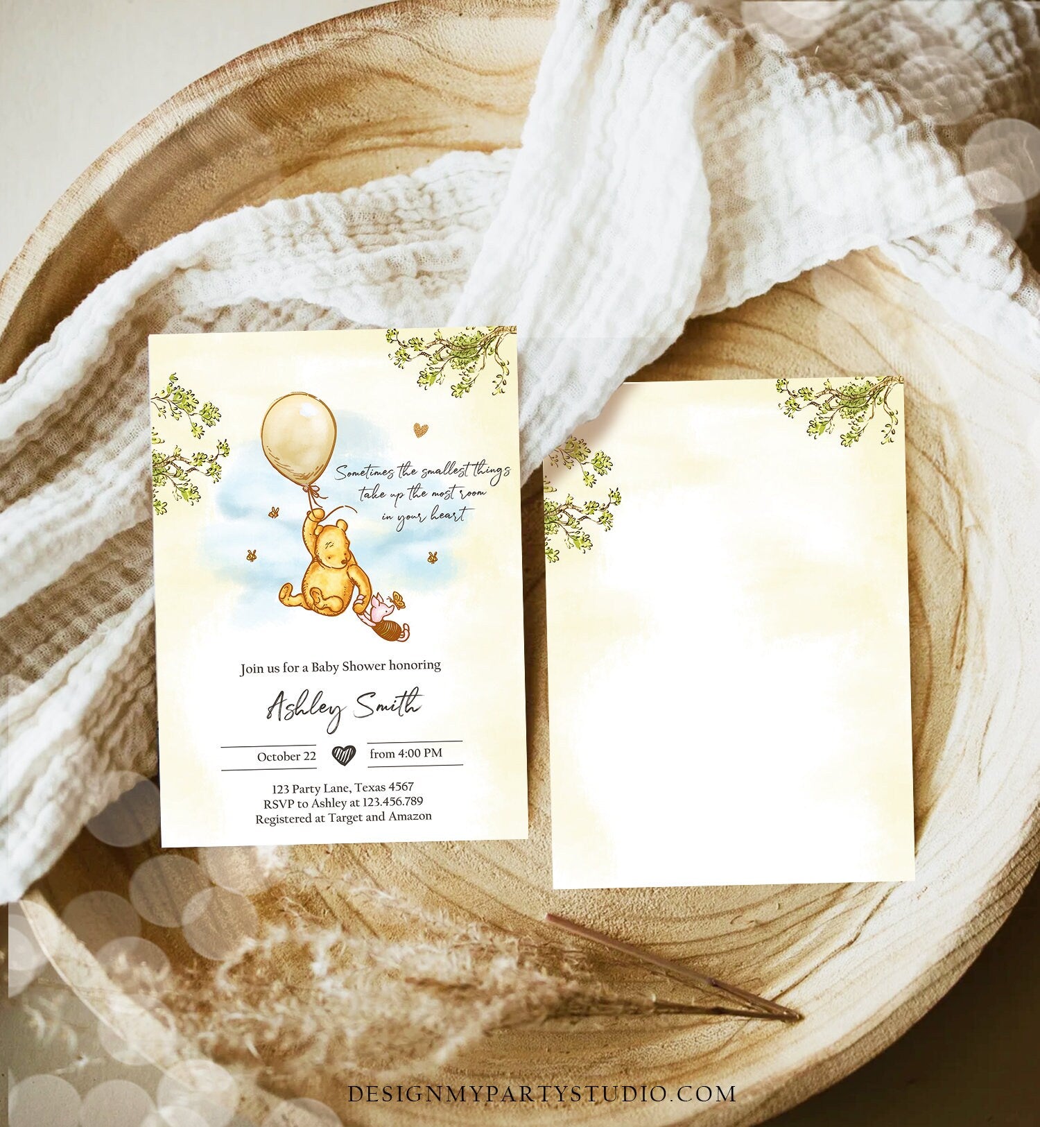 Editable Winnie The Pooh Baby Shower Invitation Gender Neutral Rustic Classic Winnie The Pooh Sprinkle Digital Corjl Template Printable 0425