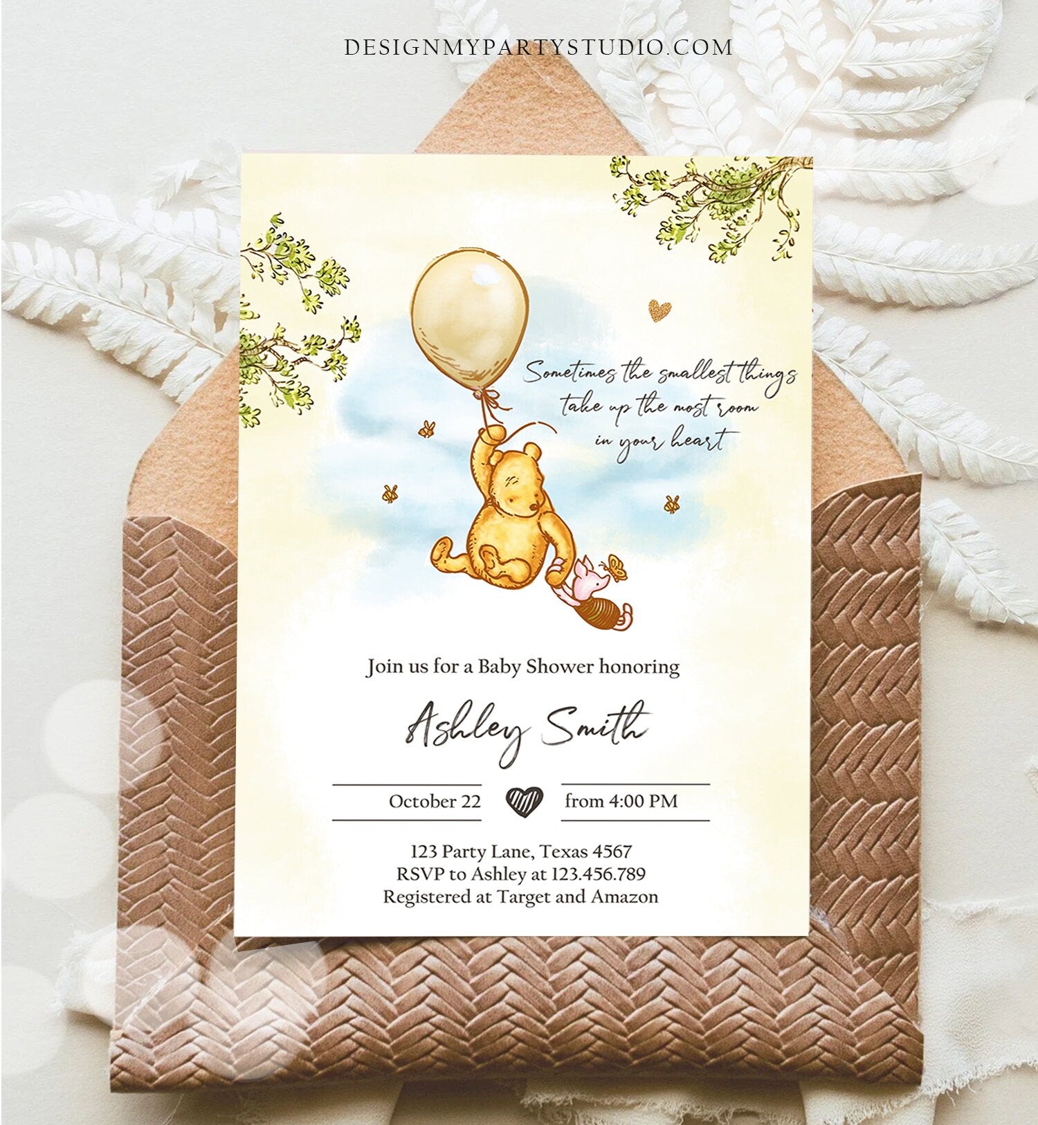 Editable Winnie The Pooh Baby Shower Invitation Gender Neutral Rustic Classic Winnie The Pooh Sprinkle Digital Corjl Template Printable 0425