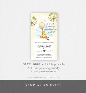 Editable Winnie The Pooh Baby Shower Evite Gender Neutral Classic Winnie The Pooh Invitation Phone Digital Electronic Corjl Template 0425