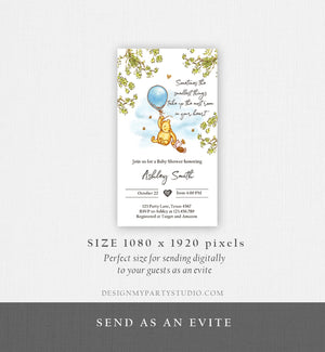 Editable Winnie The Pooh Baby Shower Evite Boy Blue Rustic Classic Winnie The Pooh Invitation Phone Digital Electronic Corjl Template 0425