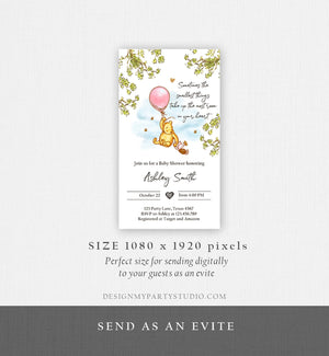 Editable Winnie The Pooh Baby Shower Evite Girl Pink Rustic Classic Winnie The Pooh Invitation Phone Digital Electronic Corjl Template 0425