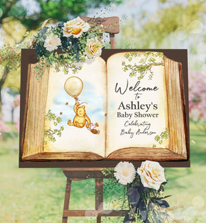 Editable Winnie The Pooh Welcome Sign Pooh Baby Shower Gender Neutral Classic Winnie The Pooh Party Decor Corjl Template Printable 0425