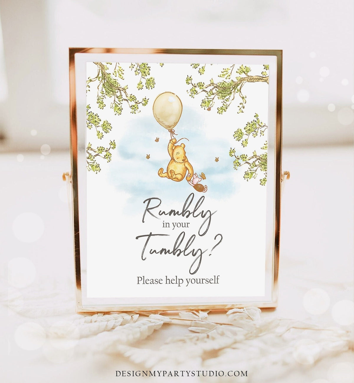 Rumbly in your Tumbly Sign Classic Winnie The Pooh Snacks Pooh Birthday Party Baby Shower Favors Snacks Sweets Sign Download PRINTABLE 0425