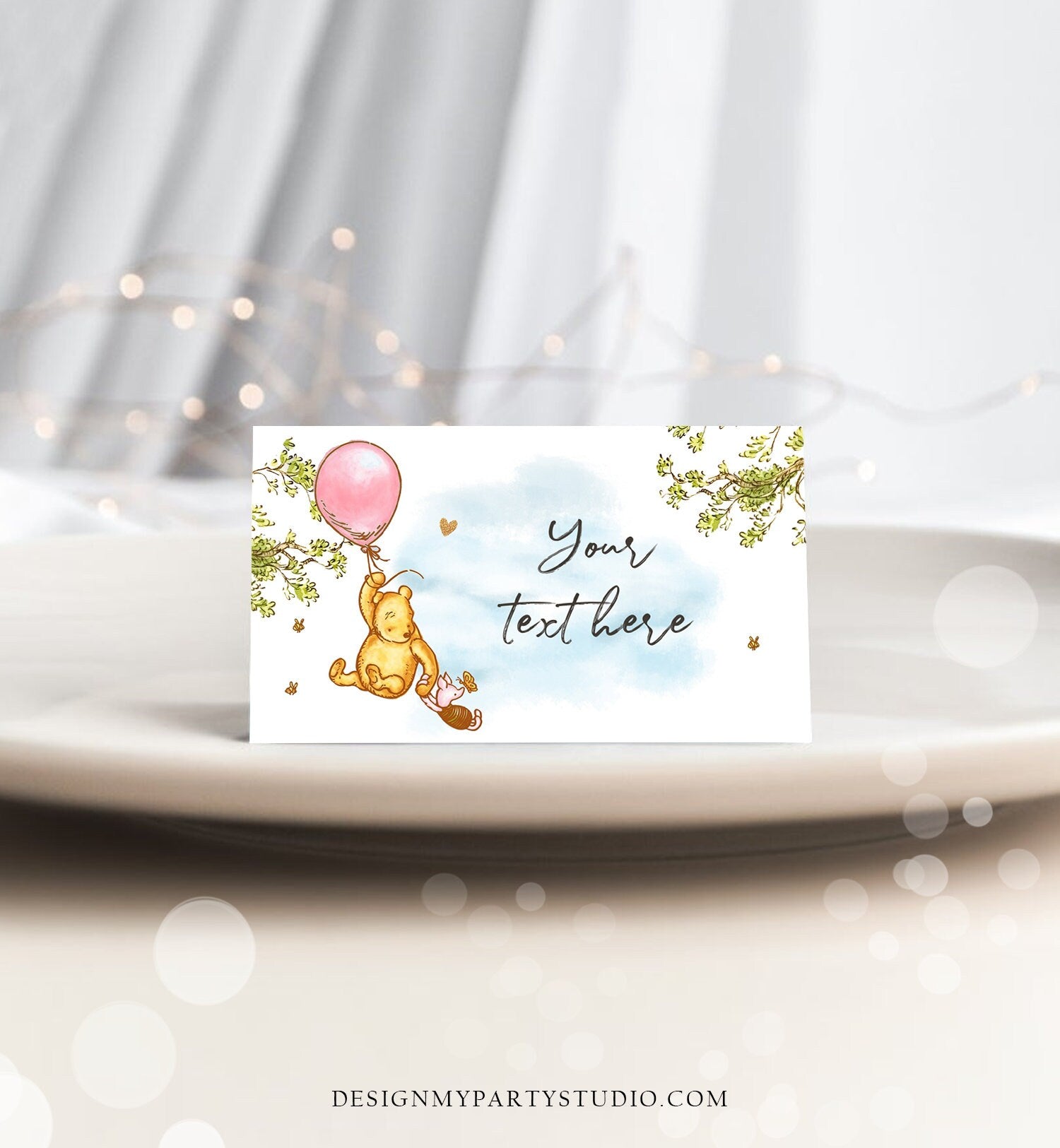 Editable Classic Winnie The Pooh Food Labels Pooh Place Card Tent Card Escort Card Pooh Baby Shower Decor Girl Printable Corjl Template 0425