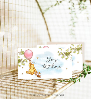 Editable Classic Winnie The Pooh Food Labels Pooh Place Card Tent Card Escort Card Pooh Baby Shower Decor Girl Printable Corjl Template 0425