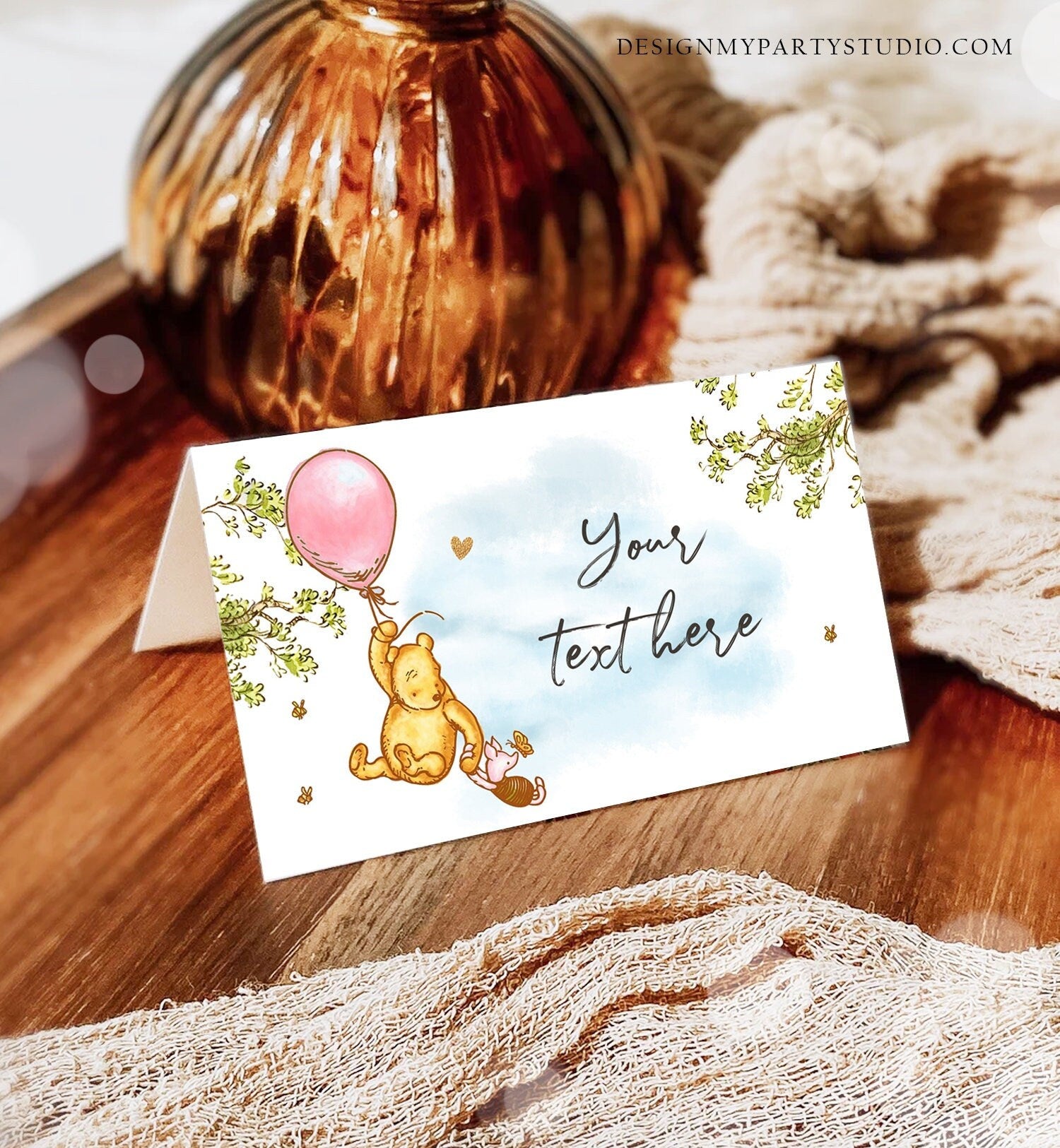 Editable Classic Winnie The Pooh Food Labels Pooh Place Card Tent Card Escort Card Pooh Baby Shower Decor Girl Printable Corjl Template 0425