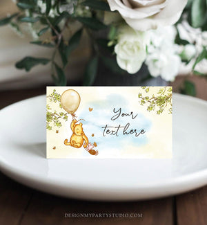 Editable Classic Winnie The Pooh Food Labels Pooh Place Card Tent Card Birthday Pooh Baby Shower Decor Unisex Printable Corjl Template 0425