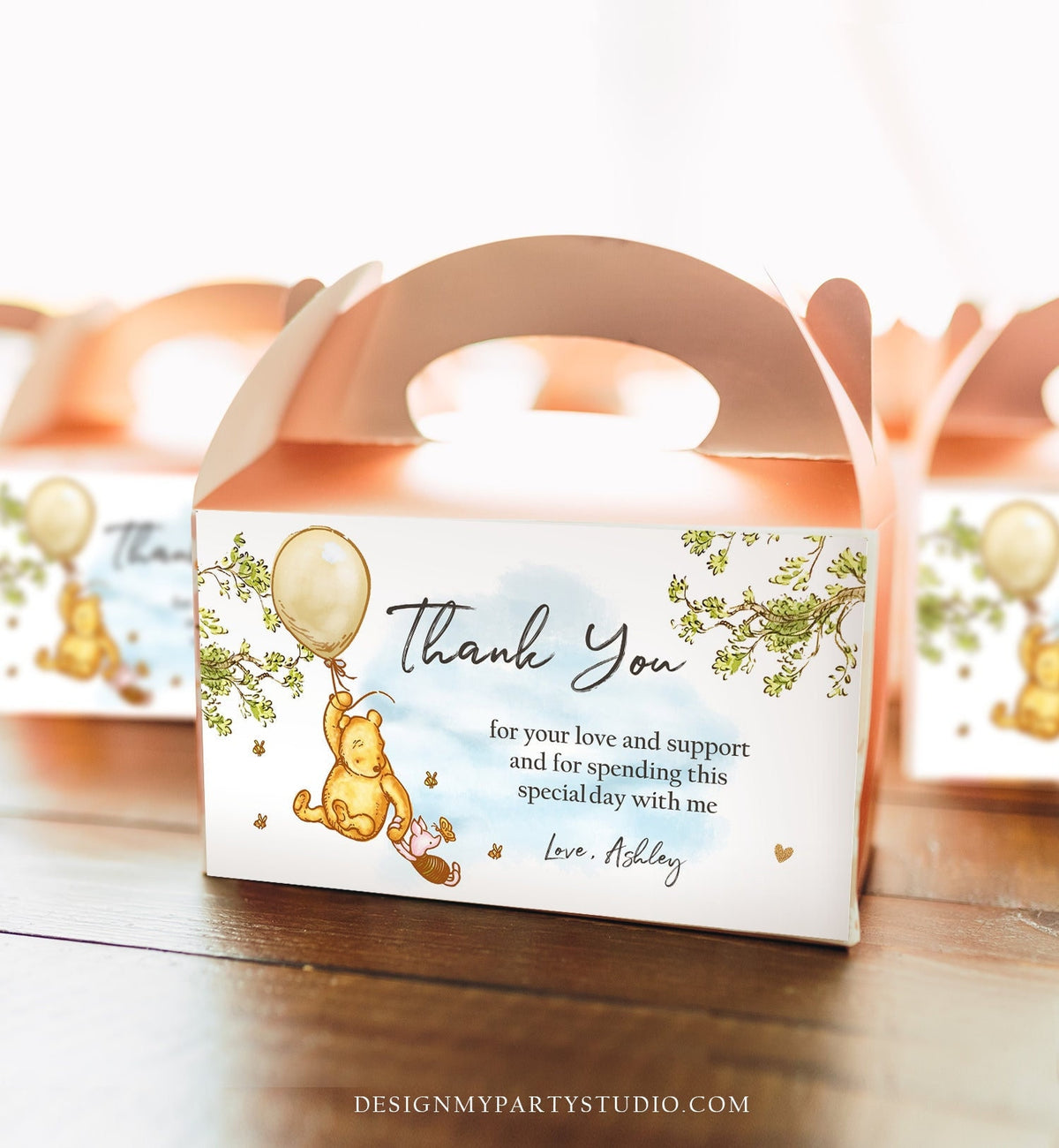 Editable Winnie The Pooh Gable Box Label Classic Pooh Birthday Gift Box Labels Pooh Party Favors Baby Shower Download Printable Corjl 0425