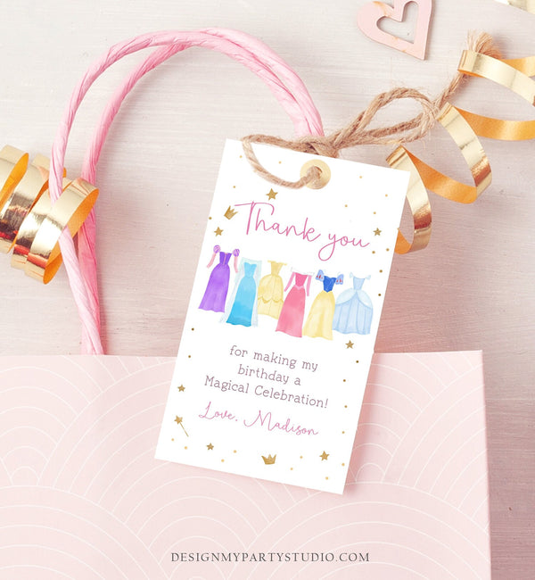 Editable Princess Favor Tags Thank You Girl Birthday Royal Party Princ ...