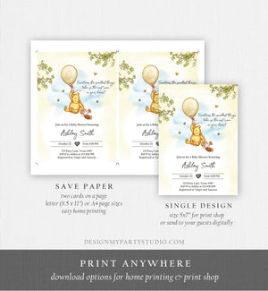 Editable Winnie The Pooh Baby Shower Invitation Gender Neutral Rustic Classic Winnie The Pooh Sprinkle Digital Corjl Template Printable 0425