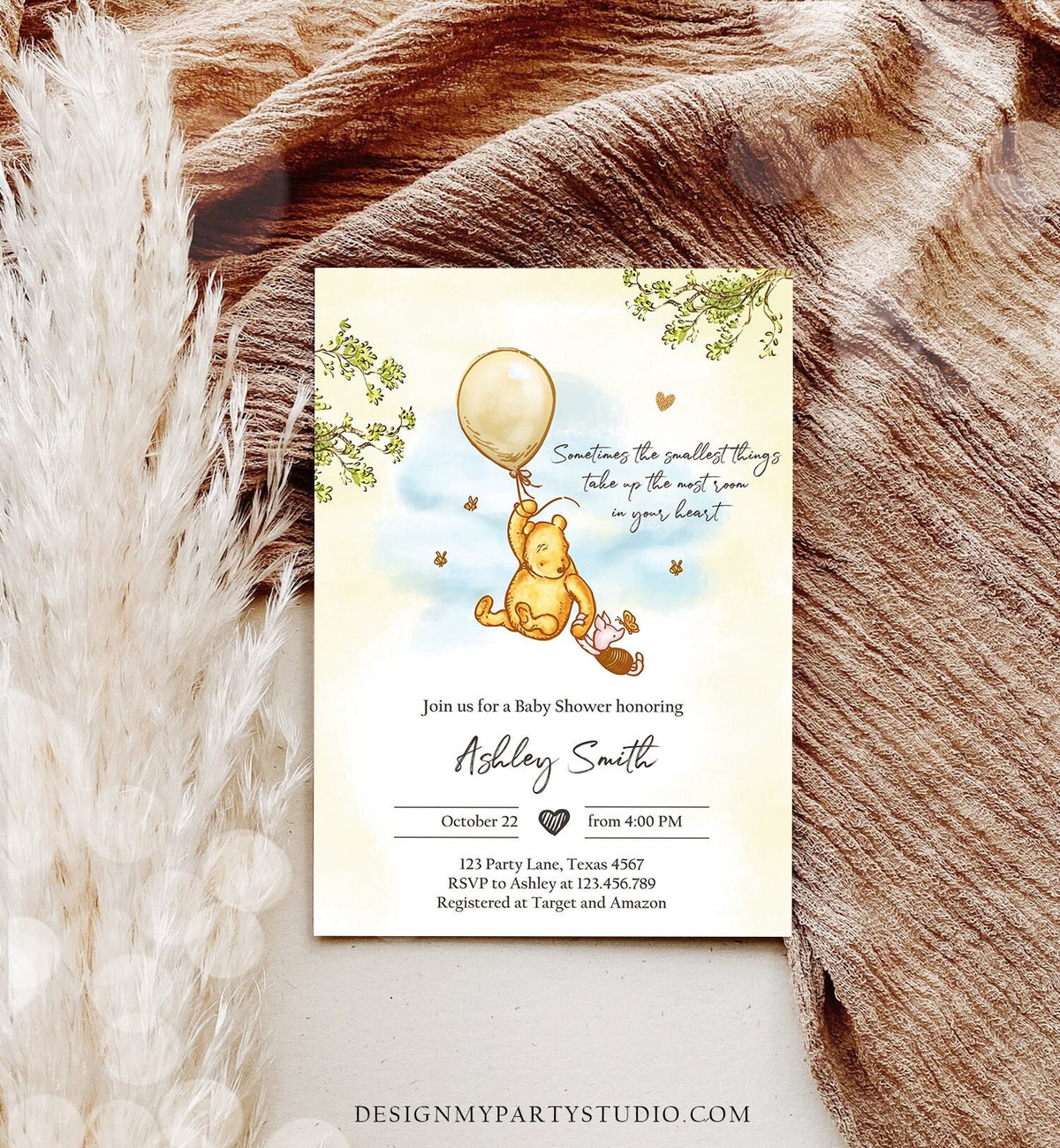 Editable Winnie The Pooh Baby Shower Invitation Gender Neutral Rustic Classic Winnie The Pooh Sprinkle Digital Corjl Template Printable 0425