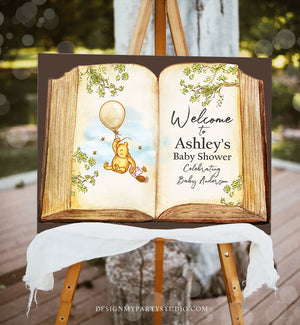 Editable Winnie The Pooh Welcome Sign Pooh Baby Shower Gender Neutral Classic Winnie The Pooh Party Decor Corjl Template Printable 0425