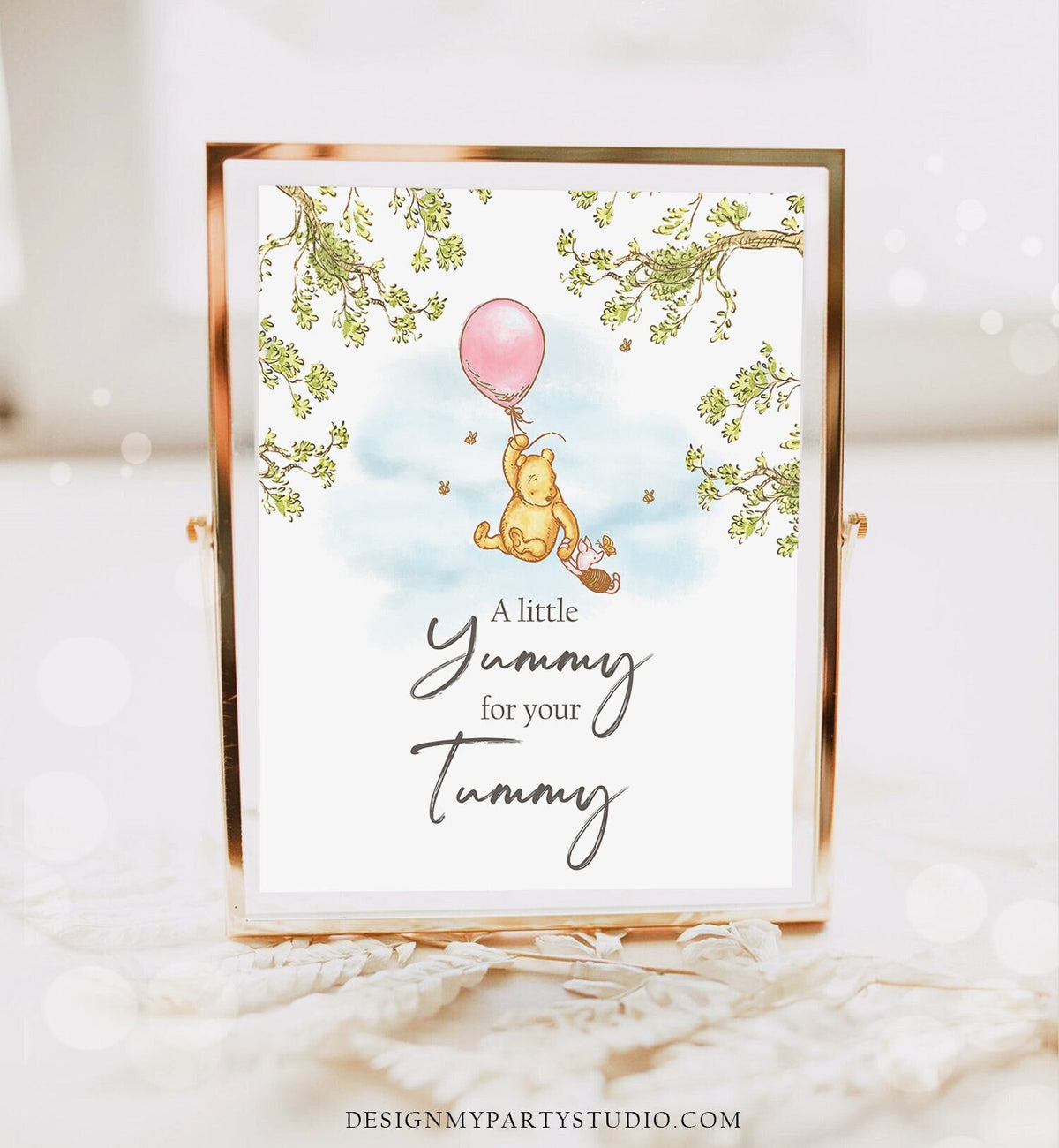 A Little Yummy For Your Tummy Sign Classic Winnie The Pooh Snacks Pooh Birthday Party Baby Shower Favors Snacks Download PRINTABLE 0425