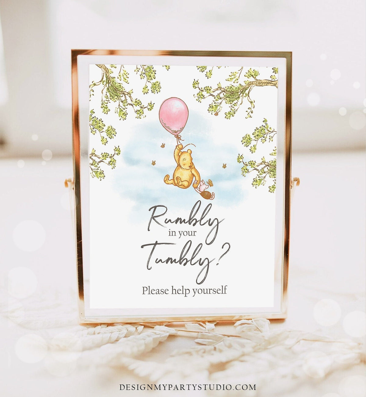 Rumbly in your Tumbly Sign Classic Winnie The Pooh Snacks Pooh Birthday Party Baby Shower Favors Snacks Sweets Sign Download PRINTABLE 0425