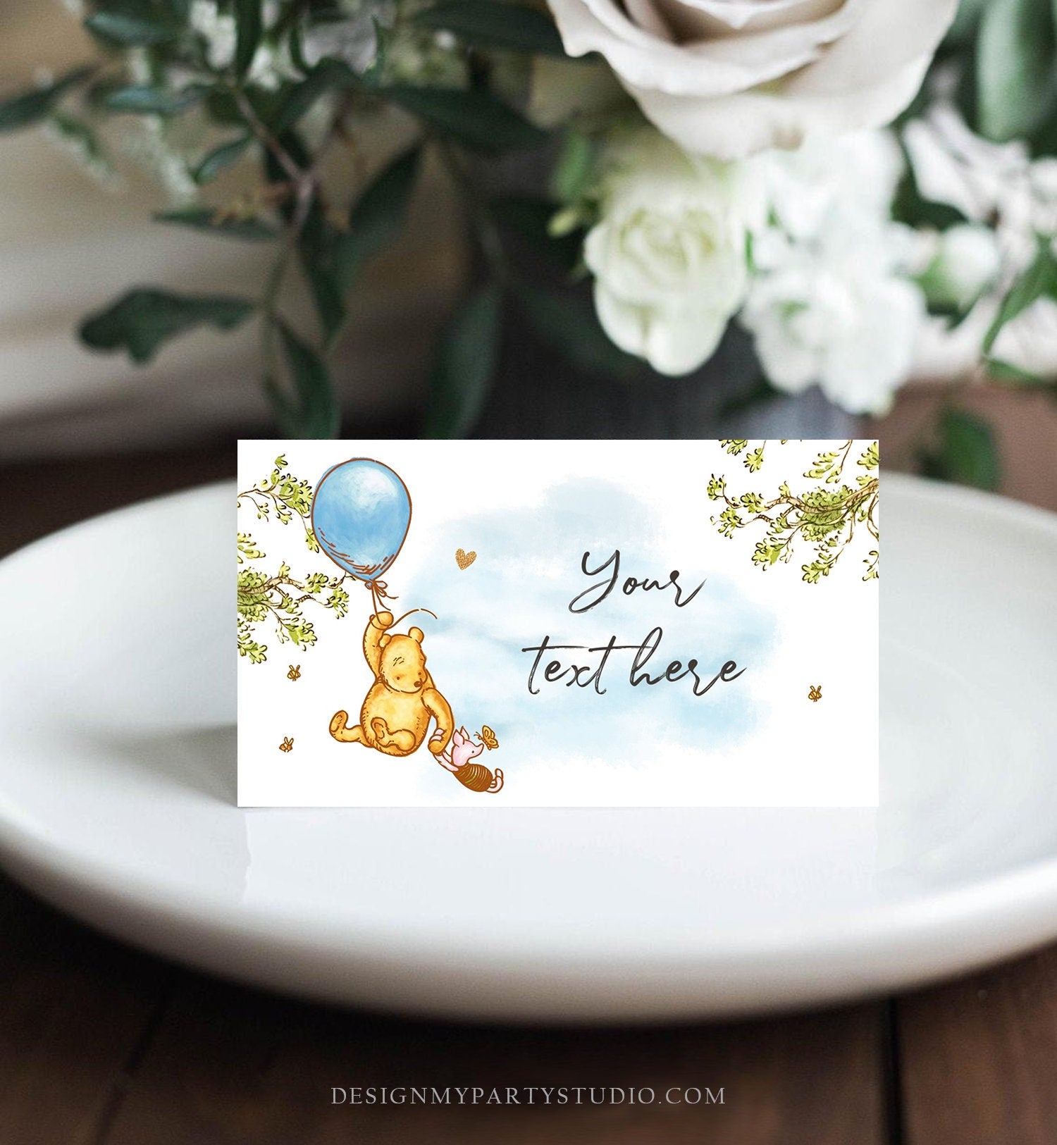 Editable Classic Winnie The Pooh Food Labels Pooh Place Card Tent Card Escort Card Pooh Baby Shower Decor Boy Printable Corjl Template 0425