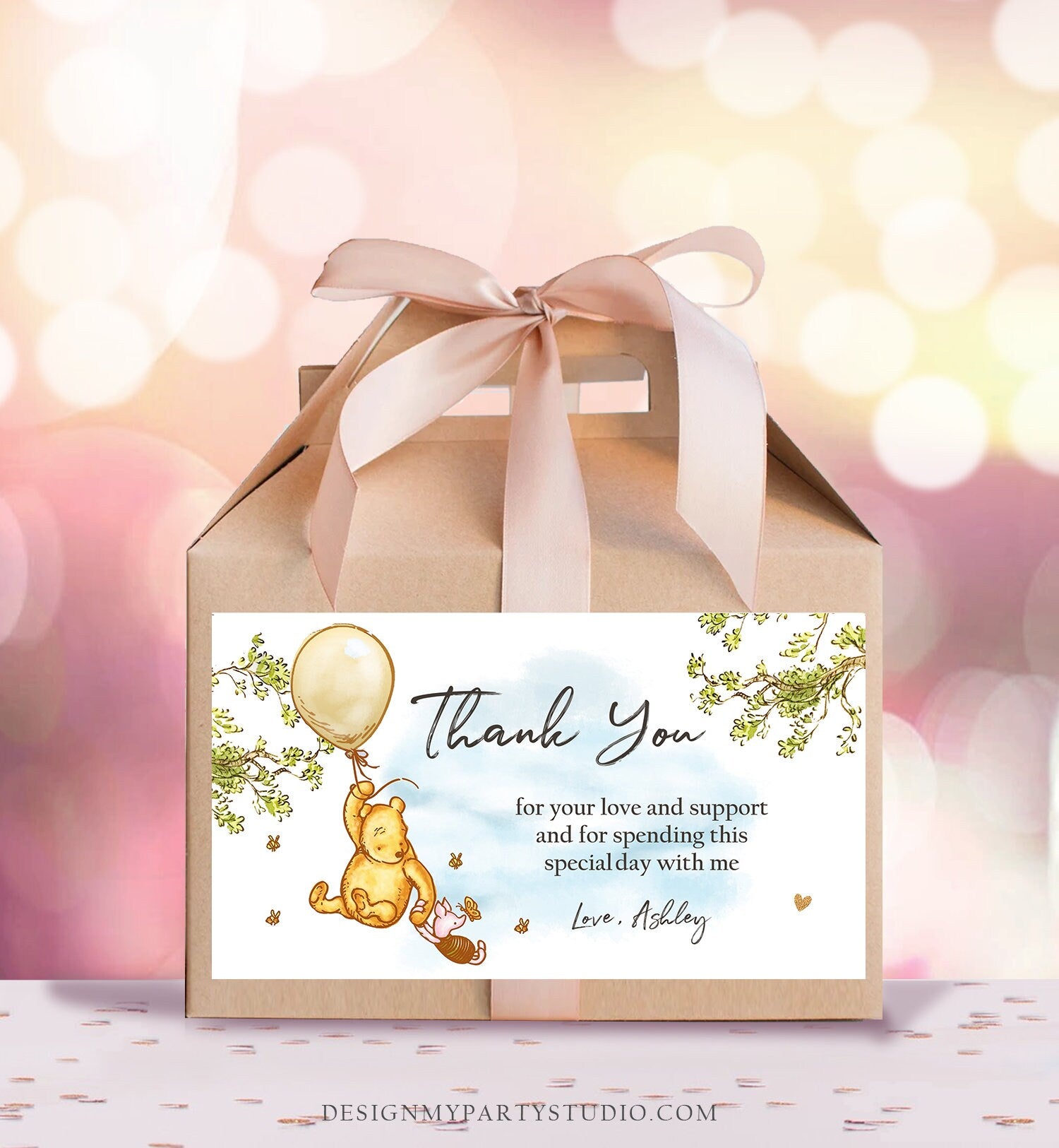 Editable Winnie The Pooh Gable Box Label Classic Pooh Birthday Gift Box Labels Pooh Party Favors Baby Shower Download Printable Corjl 0425