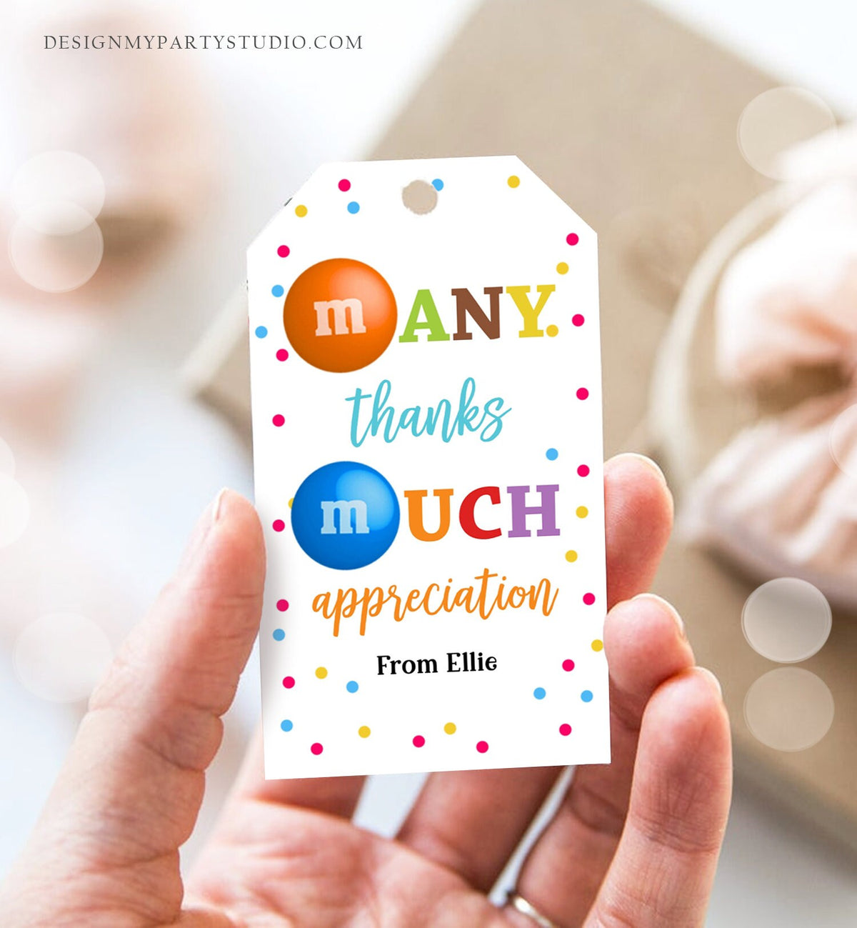 Editable M&amp;M Candy Tag Many Thanks Teacher Appreciation Tag Candy Gift Tag Employee Coworker Staff Thank You Corjl Template Printable 0464