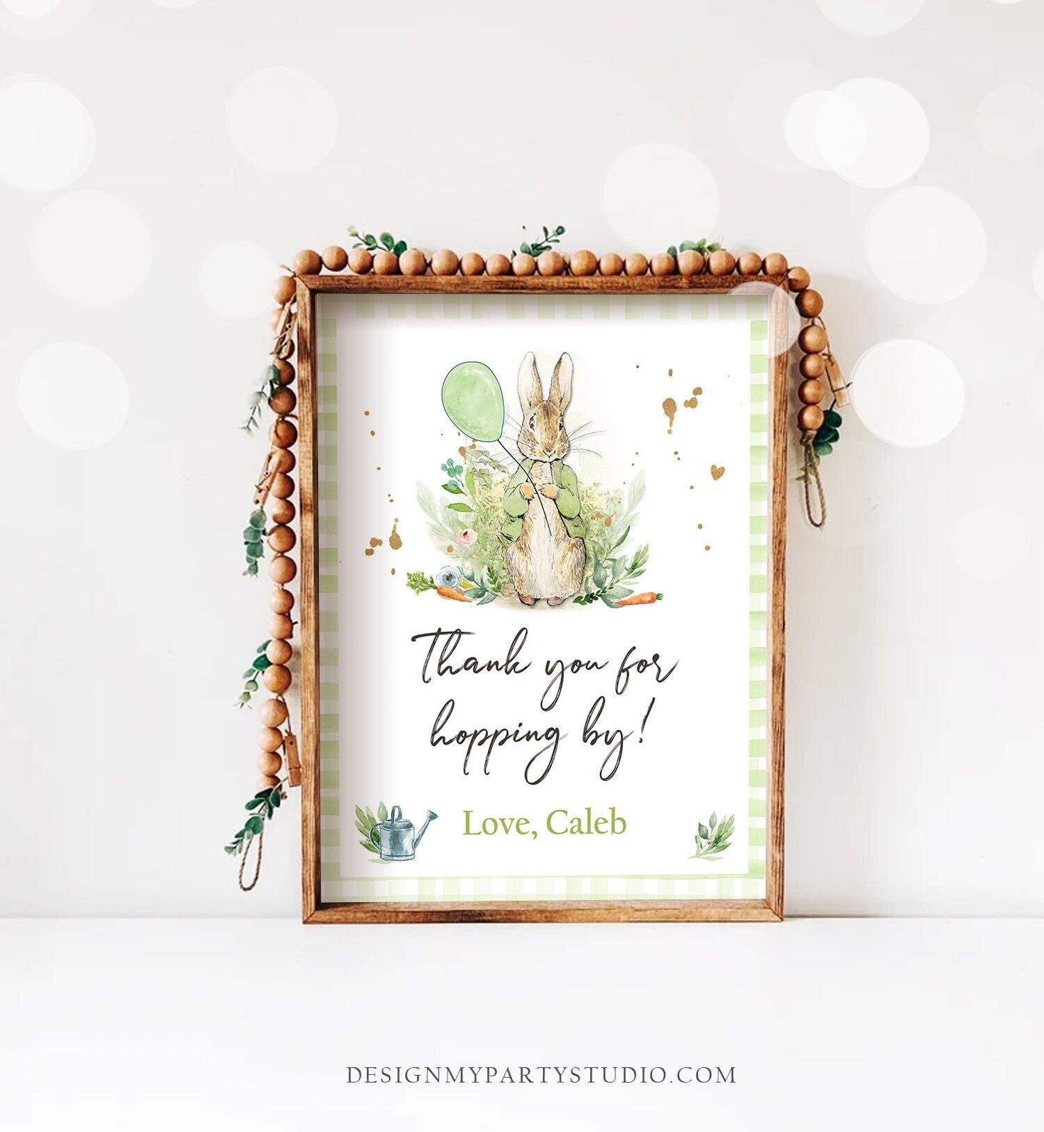 Editable Peter Rabbit Thank You Sign Neutral Birthday Baby Shower Thank You Hopping By Rabbit Watercolor Bunny Template Corjl PRINTABLE 0351