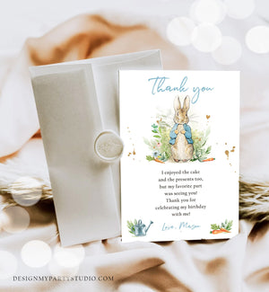 Editable Peter Rabbit Birthday Thank You Card Blue Boy Baby Shower Rustic Peter Rabbit Spring Bunny Digital Corjl Template Printable 0351