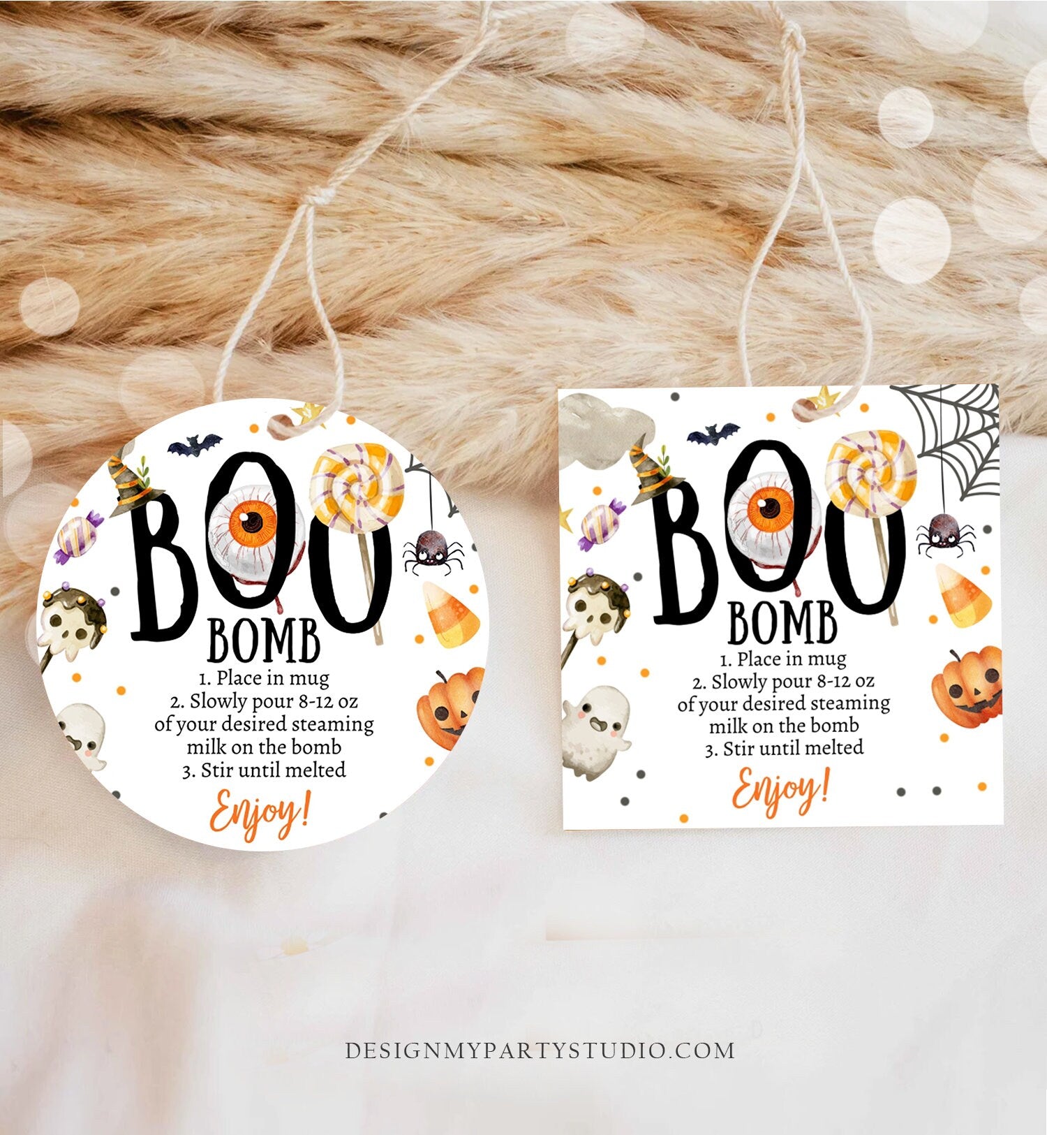 Editable Halloween Hot Chocolate Bomb Tags Bomb Instructions Boo Bomb Halloween Treat Gift Tag Hot Cocoa Tag Ghost Digital PRINTABLE 0261