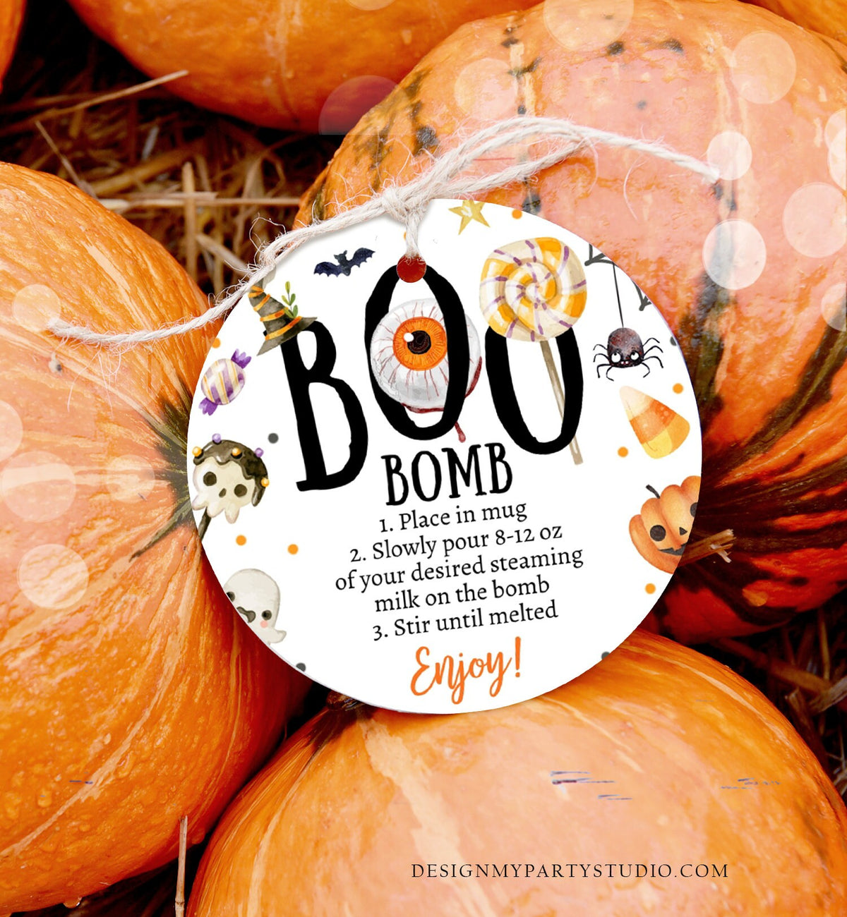 Editable Halloween Hot Chocolate Bomb Tags Bomb Instructions Boo Bomb Halloween Treat Gift Tag Hot Cocoa Tag Ghost Digital PRINTABLE 0261