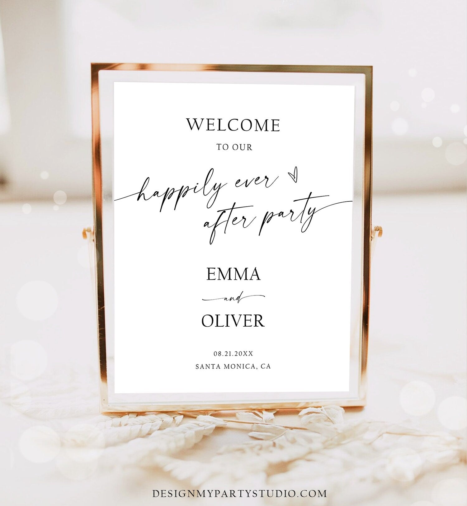 Editable Happily Ever After Party Minimalist Wedding Welcome Sign Elopement Boho Rustic Modern Calligraphy Digital Template Printable 0493