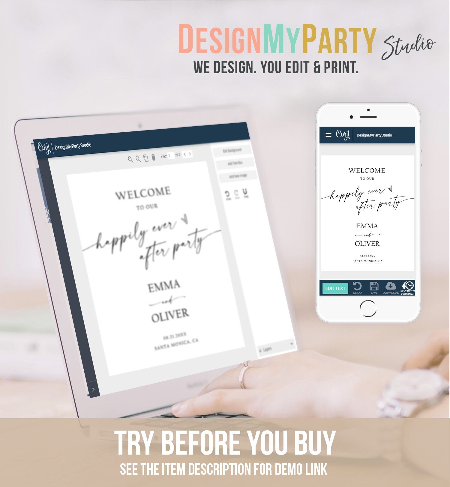 Editable Happily Ever After Party Minimalist Wedding Welcome Sign Elopement Boho Rustic Modern Calligraphy Digital Template Printable 0493