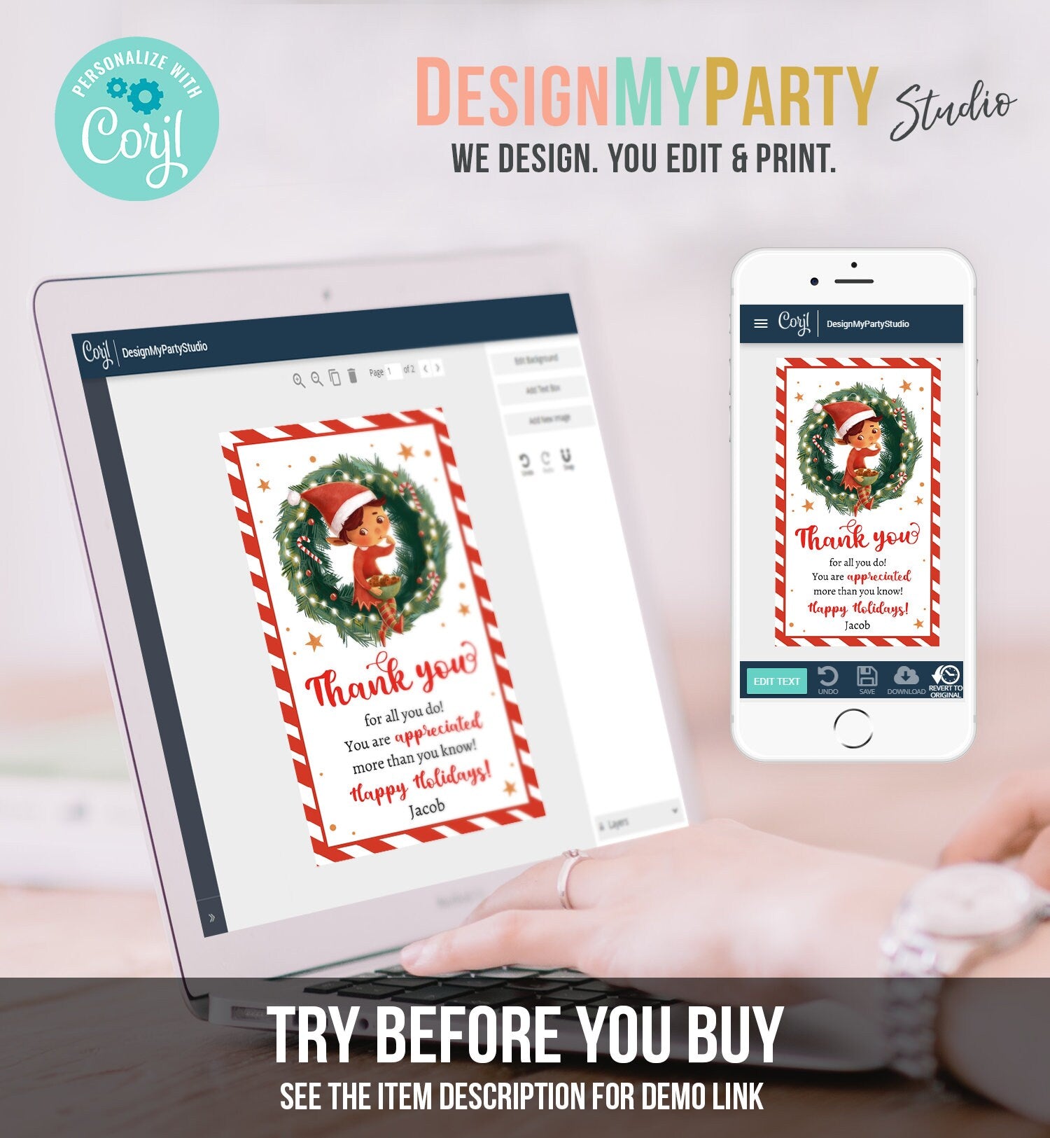 Editable Elf Christmas Thank You Favor Tag Cookie Gift Teacher Santa Claus Jingle Elf Holiday Merry Christmas Printable Template 0443 0481