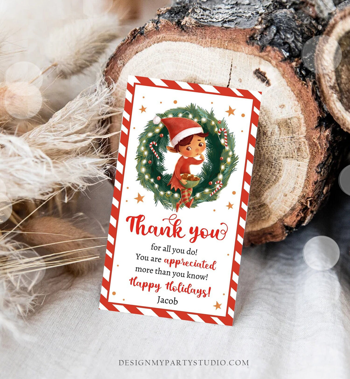 Editable Elf Christmas Thank You Favor Tag Cookie Gift Teacher Santa Claus Jingle Elf Holiday Merry Christmas Printable Template 0443 0481