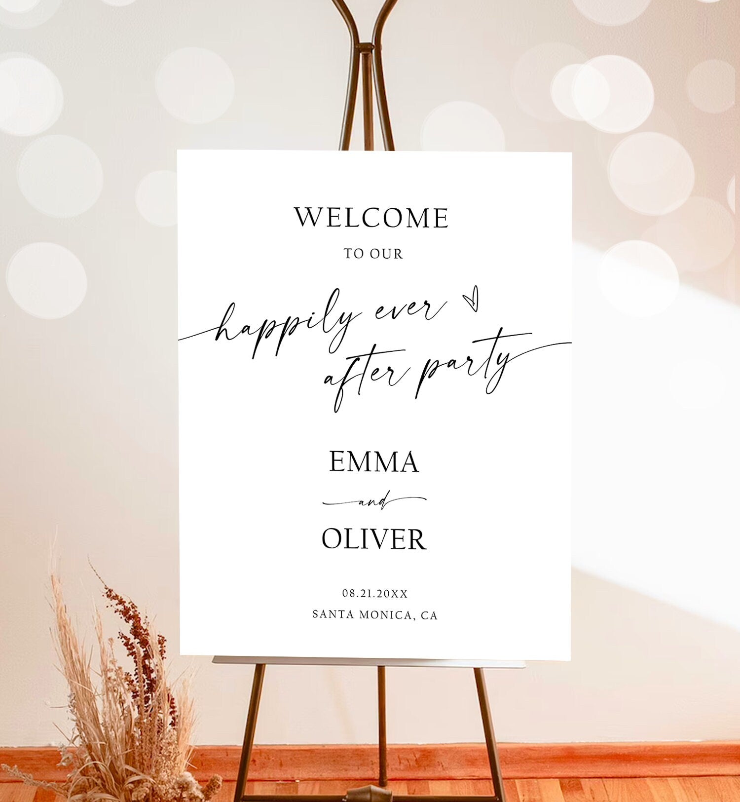 Editable Happily Ever After Party Minimalist Wedding Welcome Sign Elopement Boho Rustic Modern Calligraphy Digital Template Printable 0493