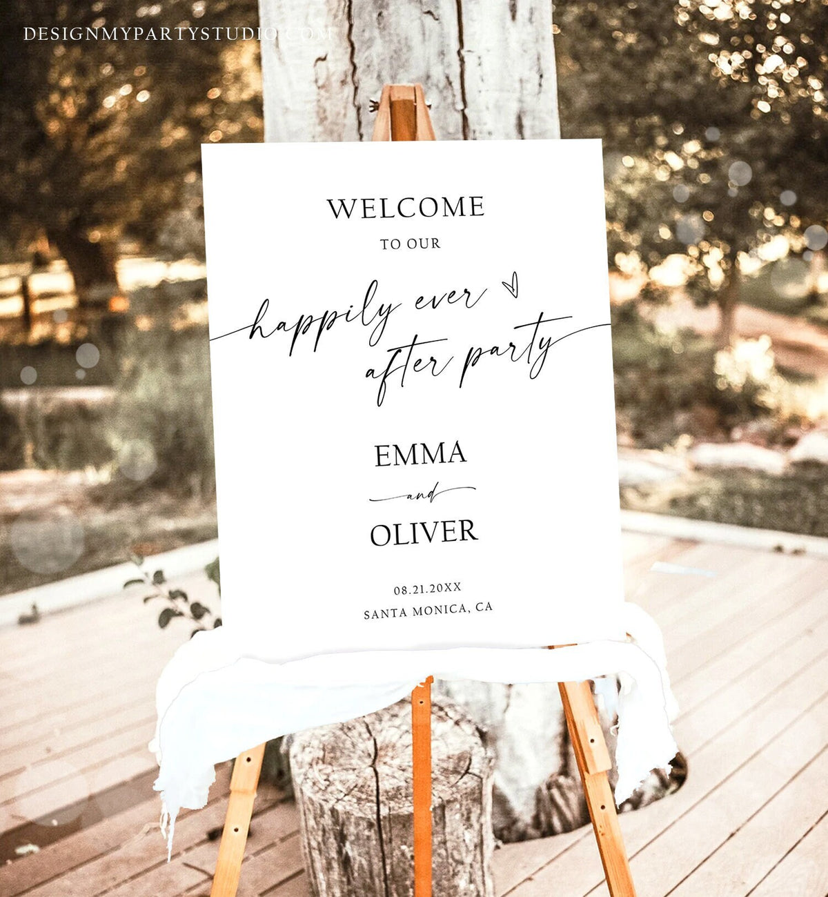 Editable Happily Ever After Party Minimalist Wedding Welcome Sign Elopement Boho Rustic Modern Calligraphy Digital Template Printable 0493