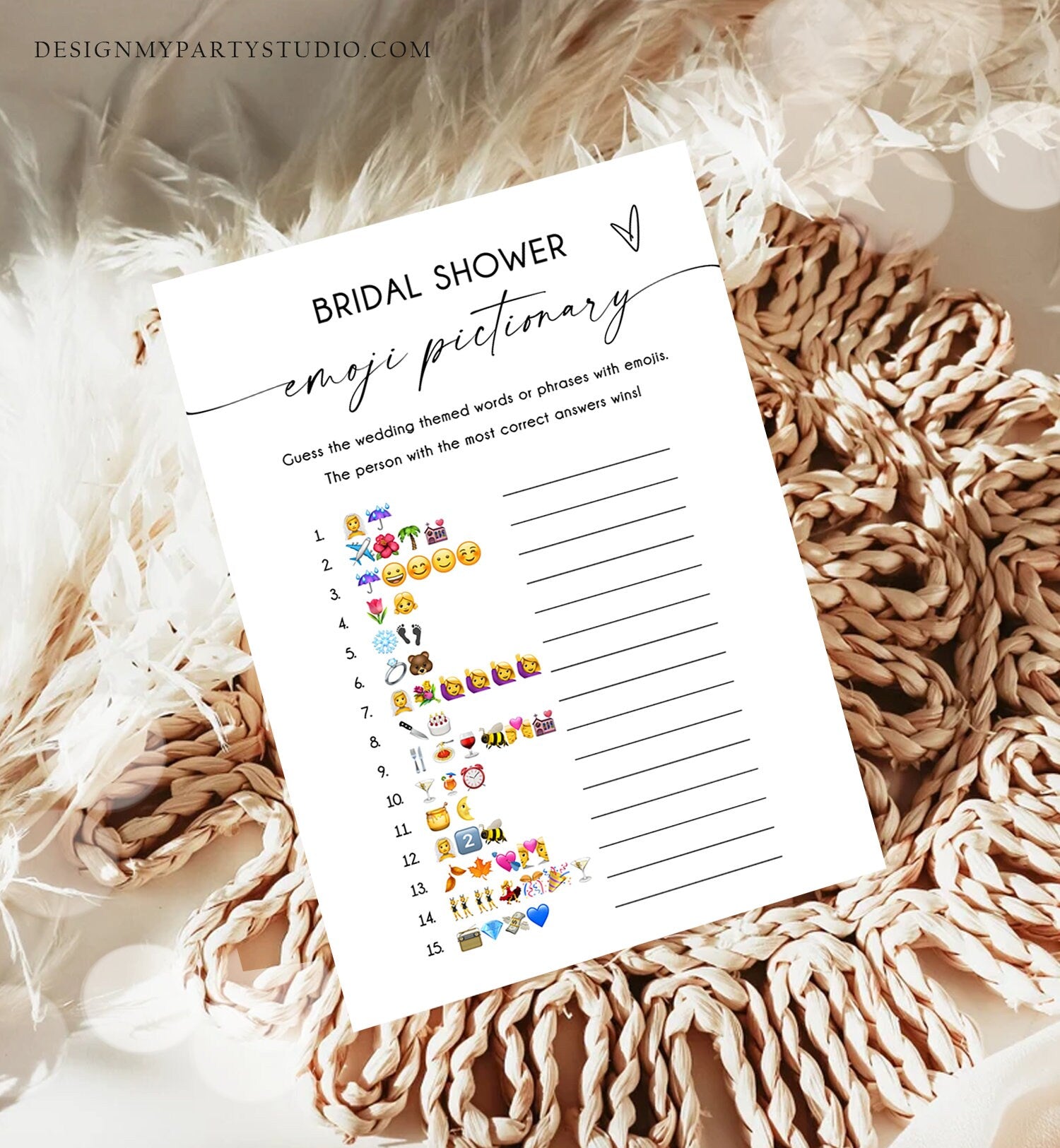 Editable Emoji Pictionary Bridal Shower Game Minimalist Modern Wedding Activity Shower Activity Corjl Template Printable 0493